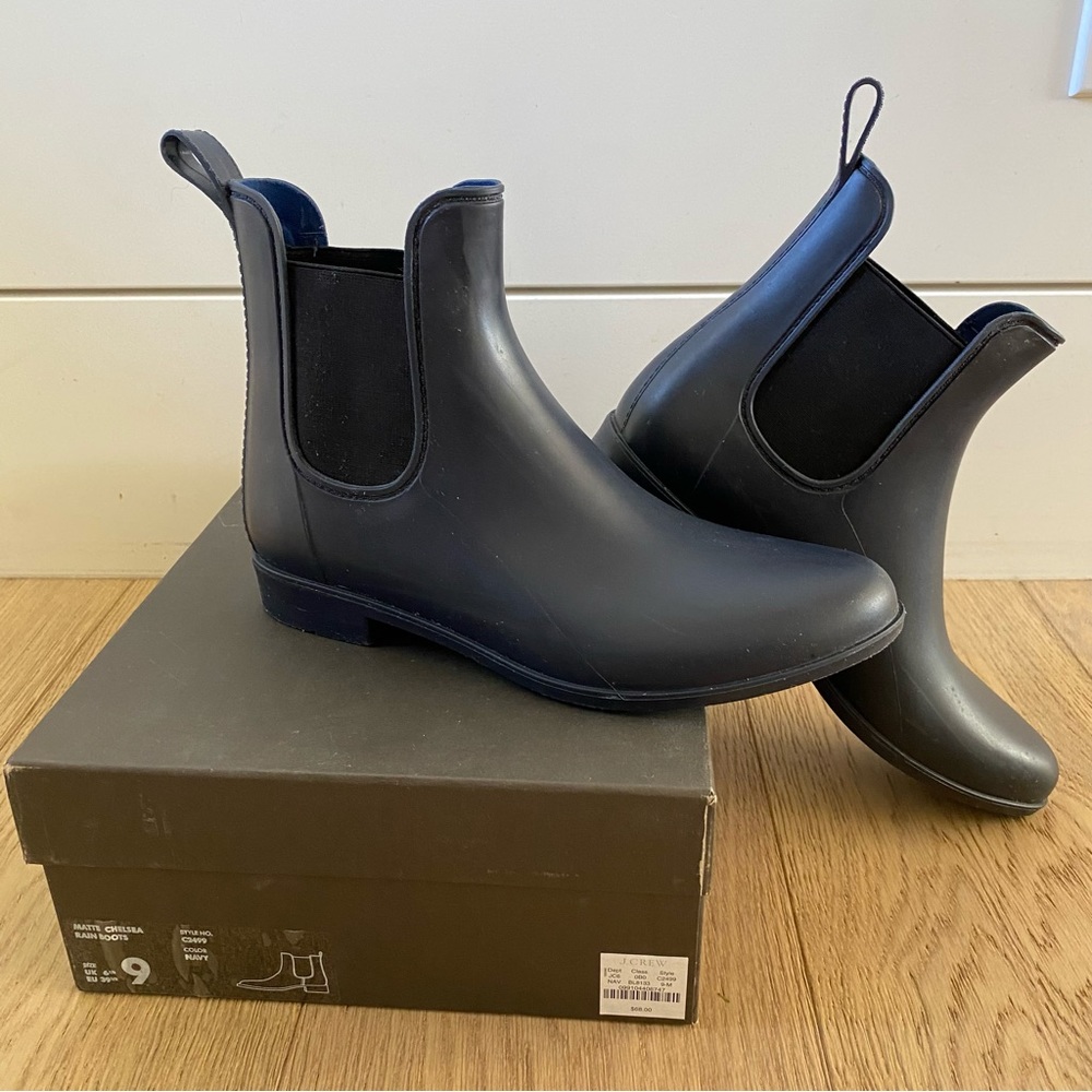 J Crew Matte Chelsea Rain Boots Navy Blue